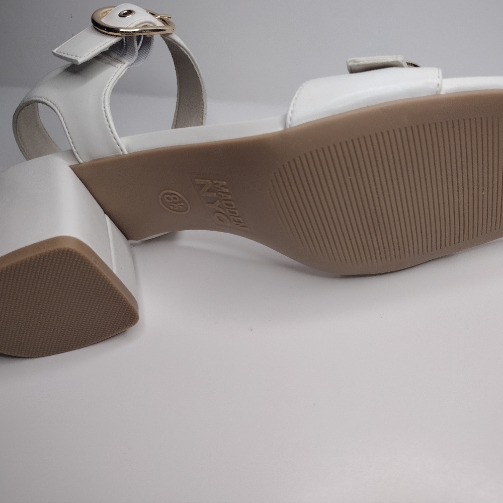 MADDEN NYC White Cream Open Toe Buckle Ankle Strap Heel Sandal Shoes - Picture 4 of 6